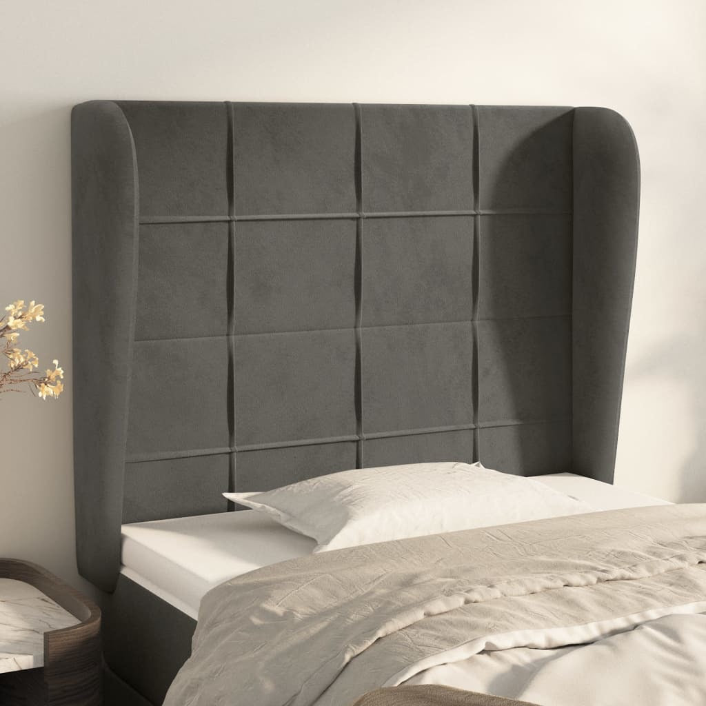 Headboard with Ears Dark Gray 40.6"x9.1"x46.5"/50.4" Velvet