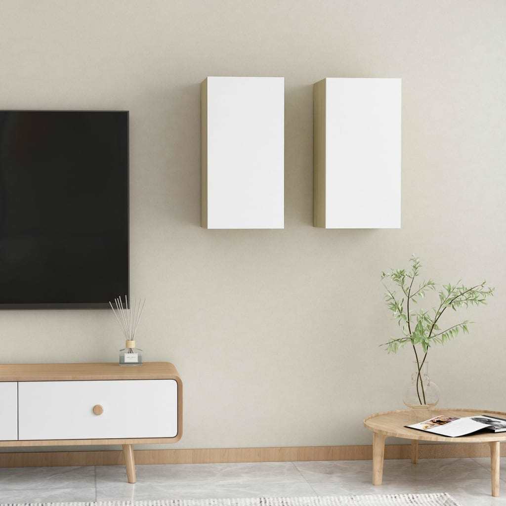 TV Cabinets 2 pcs White and Sonoma Oak 12"x11.8"x23.6" Engineered Wood