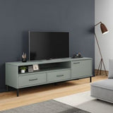 TV Cabinet with Metal Legs Gray Solid Wood Pine OSLO