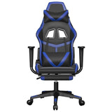 Massage Gaming Chair with Footrest Black&Blue Faux Leather