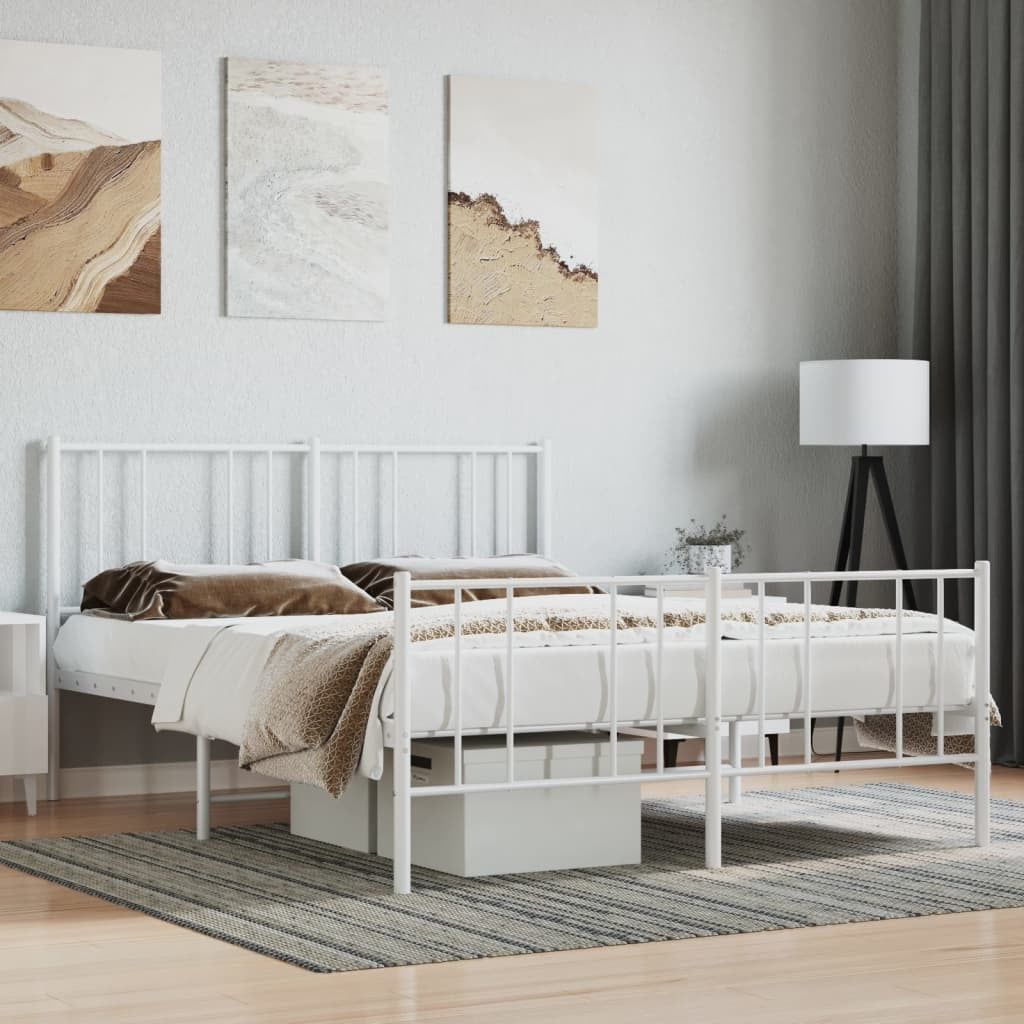 Metal Bed Frame with Headboard and Footboard White 53.9"x74.8"