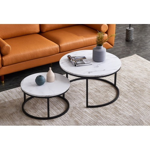 Modern Nesting coffee table; Black color frame with marble top-32"