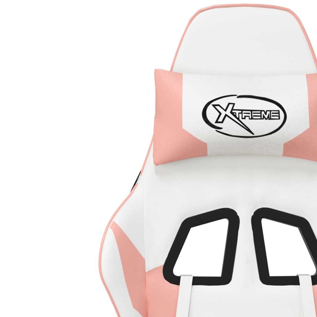 Gaming Chair with Footrest White and Pink Faux Leather