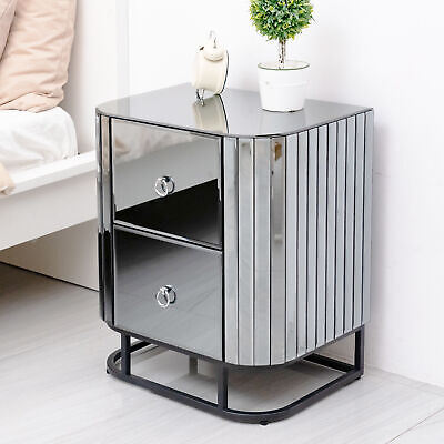 Mirrored Nightstand, Bedside Table, Grey End Table for Bedroom, Living Room