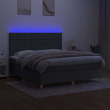 Box Spring Bed with Mattress&LED Dark Gray King Fabric