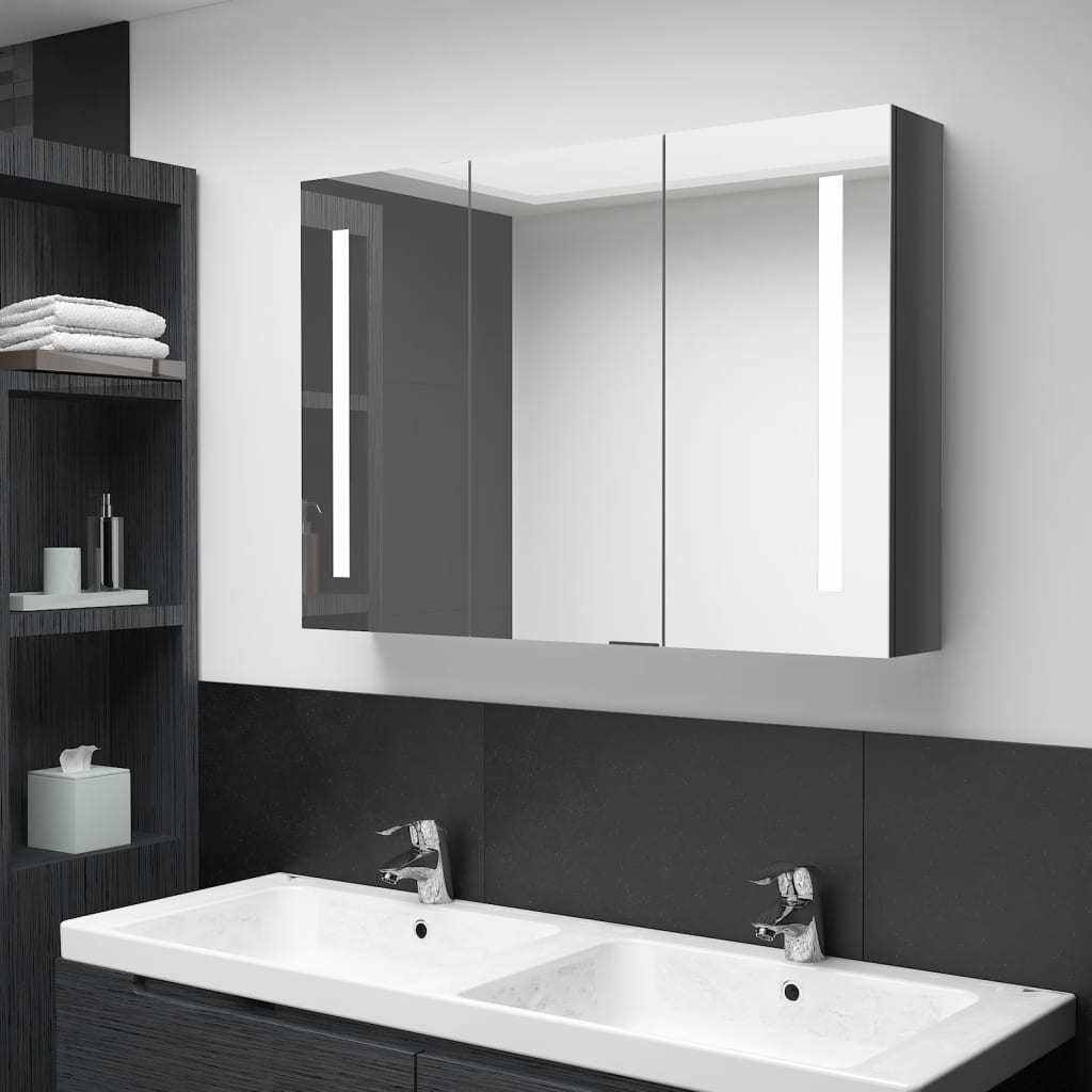LED Bathroom Mirror Cabinet 35"x5.5"x24.4" Shining Gray