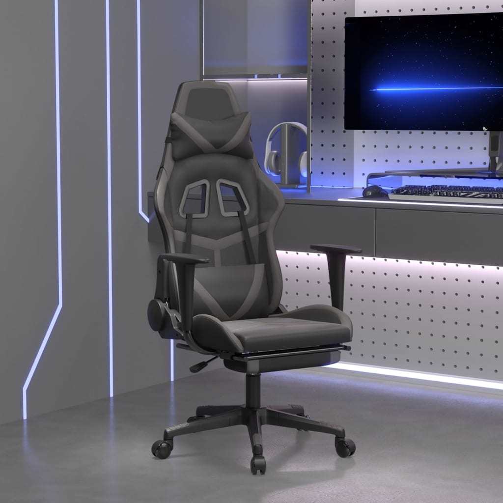 Gaming Chair with Footrest Black and Gray Faux Leather