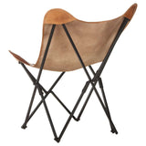 Foldable Butterfly Chair Brown Real Leather