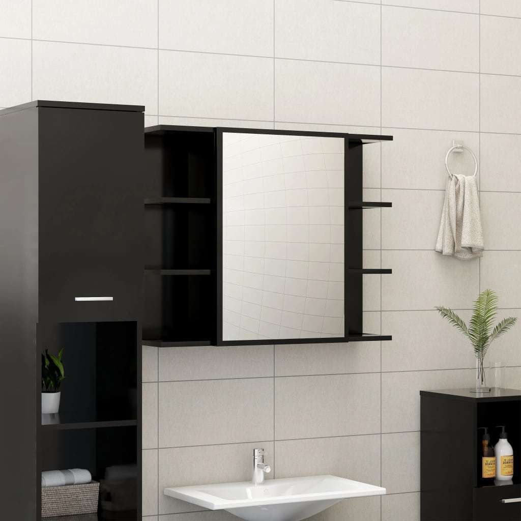 Bathroom Mirror Cabinet Black 31.5"x8.1"x25.2" Engineered Wood