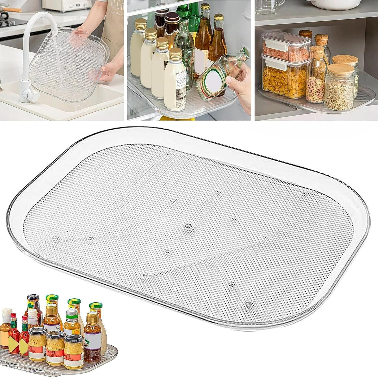 1pc, Rectangle Lazy Susan Organizer For Refrigerator, Turntable Organizer For Refrigerator, Countertop Condiment Storage Rack, For Kitchen, Pantry, Cabinet