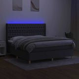 Box Spring Bed with Mattress&LED Dark Gray King Fabric