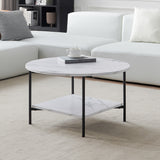 Modern Round coffee table with storage; Black metal frame with marble color top-31.5"