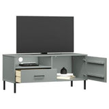 TV Cabinet with Metal Legs Gray Solid Wood Pine OSLO