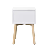 Side Table with 2 Drawer and Rubber Wood Legs;  Mid-Century Modern Storage Cabinet for Bedroom Living Room Furniture;  White