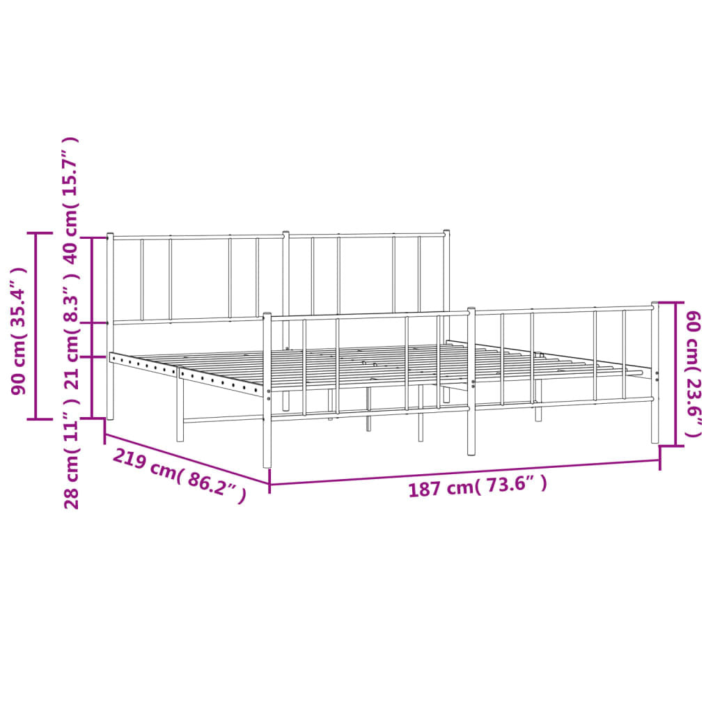 Metal Bed Frame with Headboard and Footboard White 72"x83.9"