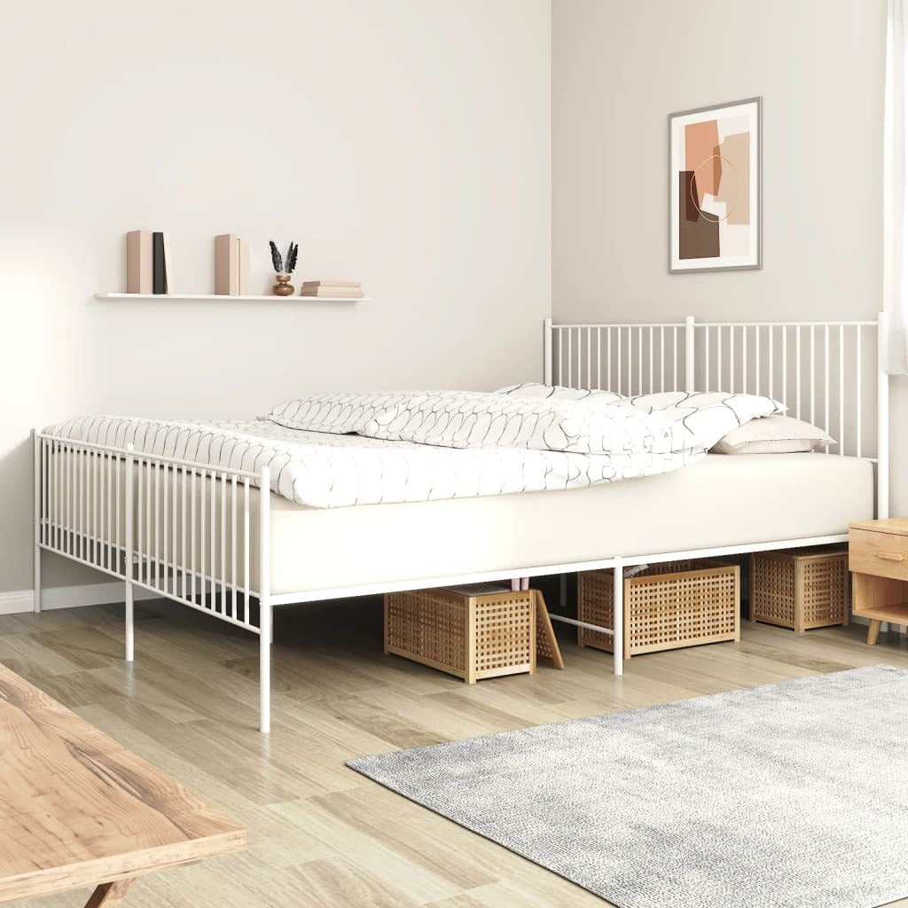 Metal Bed Frame with Headboard and Footboard White 76"x79.9"