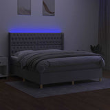 Box Spring Bed with Mattress&LED Light Gray California King Fabric