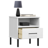 Bedside Cabinet with Metal Legs White Solid Wood Pine OSLO