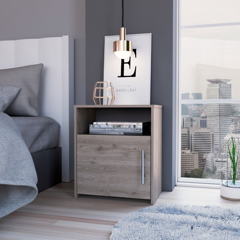 Nightstand Cuarzz, One Cabinet, Light Gray Finish