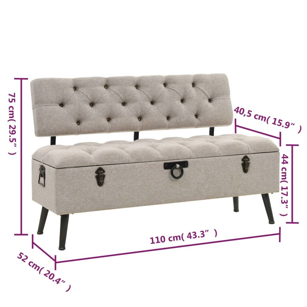 Storage Bench with Backrest 43.3" Cream Fabric