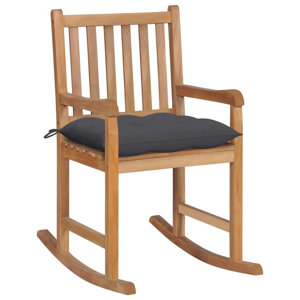 Rocking Chair with Anthracite Cushion Solid Teak Wood