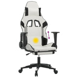 Massage Gaming Chair with Footrest White&Black Faux Leather