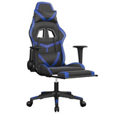 Massage Gaming Chair with Footrest Black&Blue Faux Leather