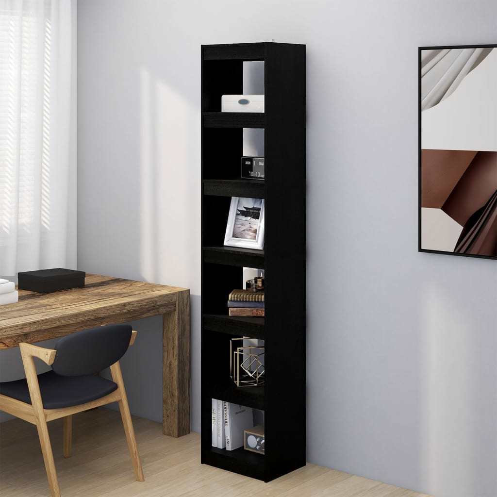 Book Cabinet/Room Divider Black 15.7"x11.8"x78.3" Solid Wood Pine