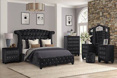 Sophia Full 6 Pc Bedroom Set In Color Black Made With Wood