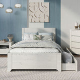 5 Pieces Off White Simple Style Manufacture Wood Bedroom Sets with Twin bed,