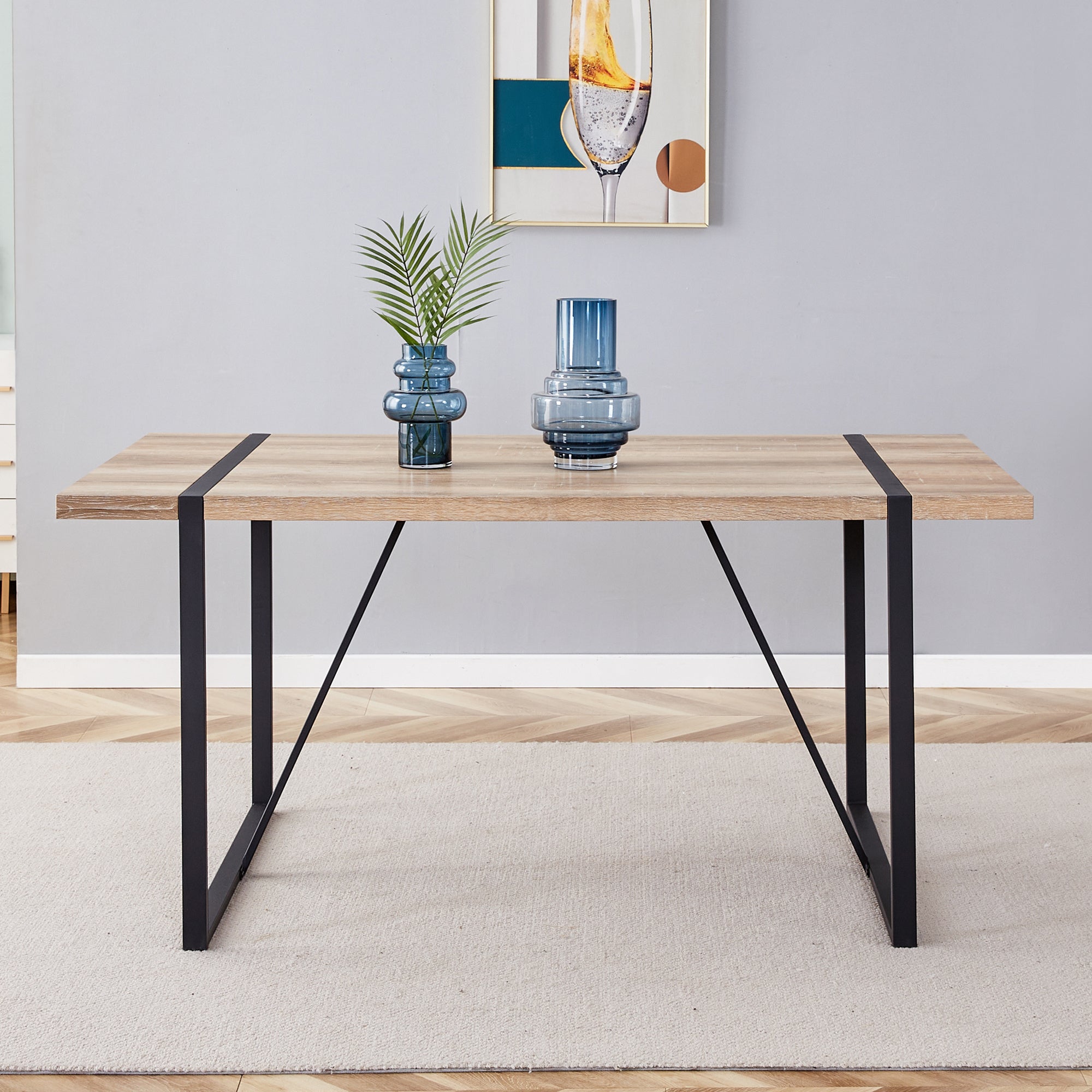 Rustic Industrial Rectangular Wood Dining Table For 4-6 Person, With 1.5" Thick Engineered Wood Tabletop and Black Metal Legs, Writing Desk For Kitchen Dining Living Room, 63" W x 35.4" D x 29.92" H