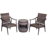 [Dropshipping] 3 Piece Patio Conversation Set Outdoor Bistro Furniture, Wicker Mid-Century Style Chair with Crafttech Top Wicker Coffee Table