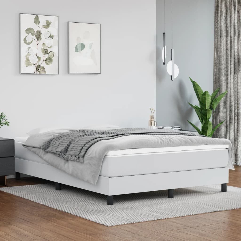 Box Spring Bed with Mattress White 59.8"x79.9" Queen Faux Leather