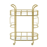 2 Glass Shelves  Serving Trolley Bar Cart  with Durable Metal Frame for Hotel Dining Room Restaurant