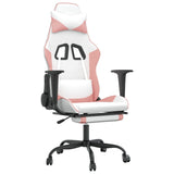 Massage Gaming Chair with Footrest White&Pink Faux Leather