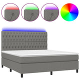 Box Spring Bed with Mattress&LED Dark Gray California King Fabric