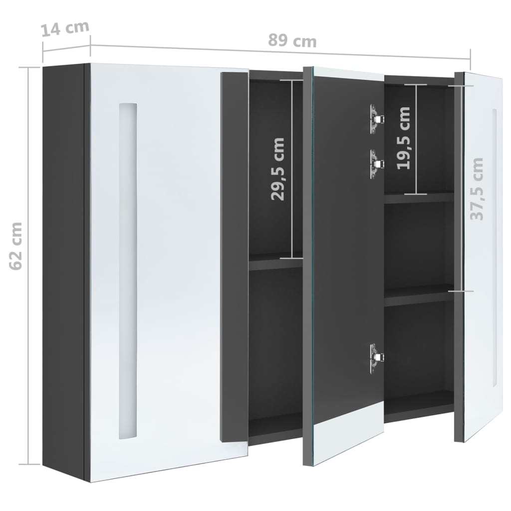 LED Bathroom Mirror Cabinet 35"x5.5"x24.4" Gray