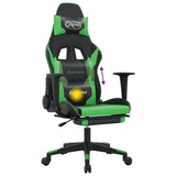 Massage Gaming Chair with Footrest Black&Green Faux Leather