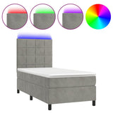 Box Spring Bed with Mattress&LED Light Gray Twin XL Velvet