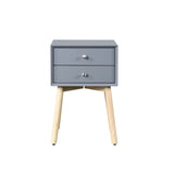 Side Table with 2 Drawer and Rubber Wood Legs;  Mid-Century Modern Storage Cabinet for Bedroom Living Room Furniture;  Gray