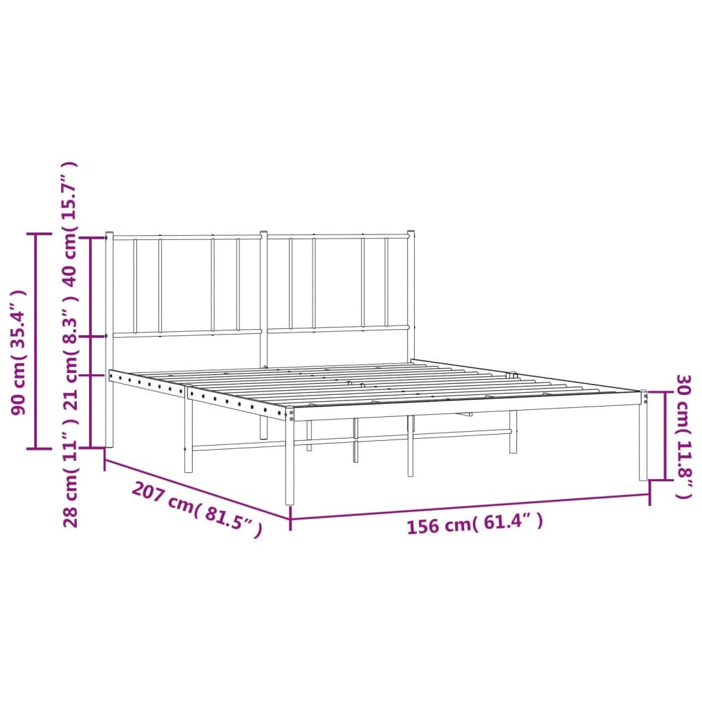 Metal Bed Frame with Headboard White 59.8"x78.7"