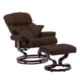 Swivel Recliner with Ottoman Brown Faux Leather and Bentwood