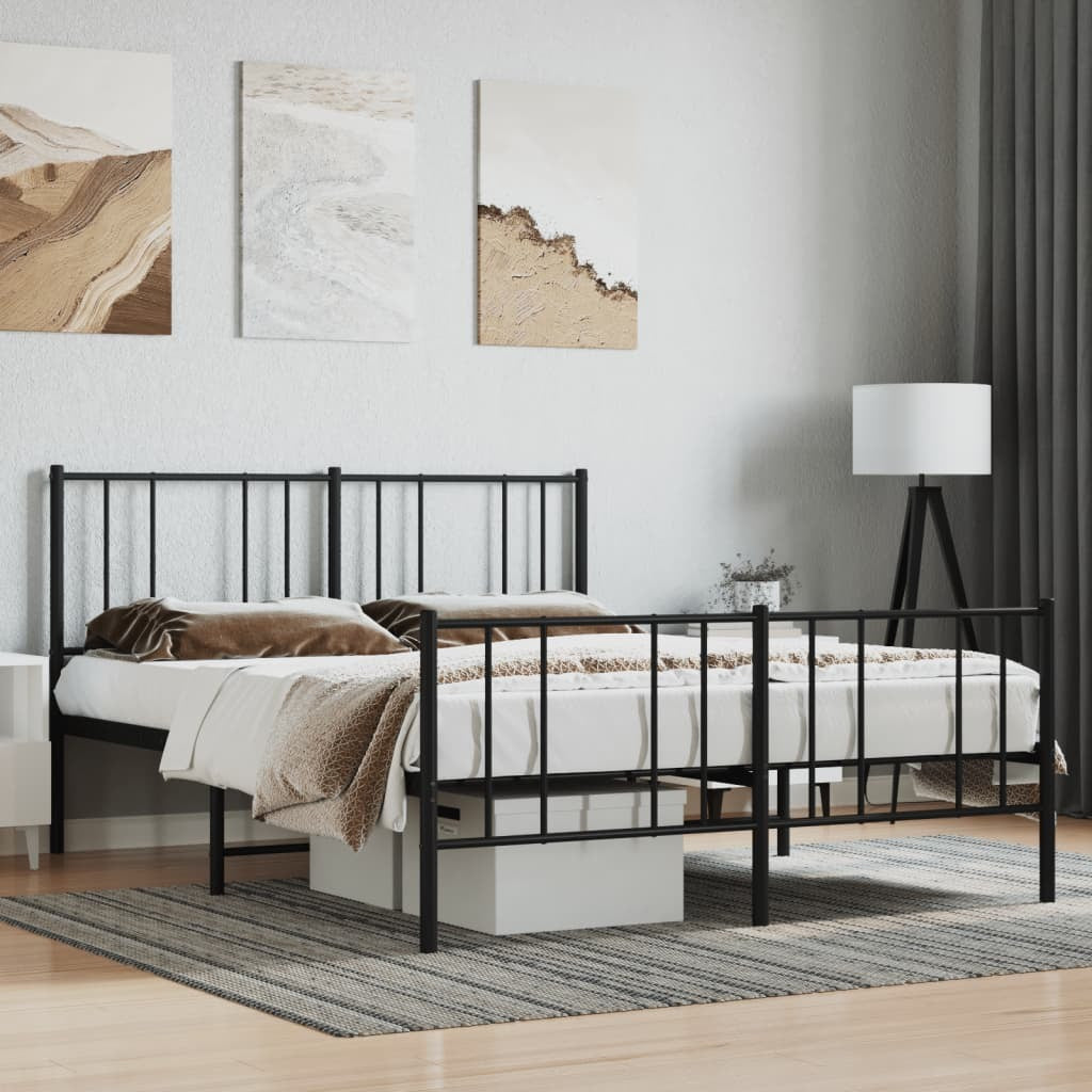 Metal Bed Frame with Headboard and Footboard Black 59.8"x78.7"