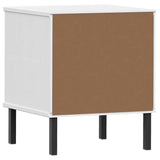 Bedside Cabinet with Metal Legs White Solid Wood Pine OSLO