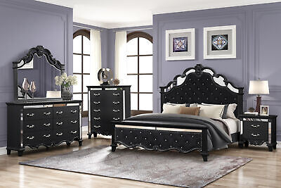 Milan King 5 Pc Tufted Upholstery Bedroom set made with Wood in Black