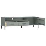 TV Cabinet with Metal Legs Gray Solid Wood Pine OSLO