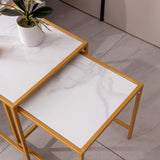 Nesting End/Side Table,Night Stand 2-Piece Set,Square Sintered stone Top with Golden Metal Frame
