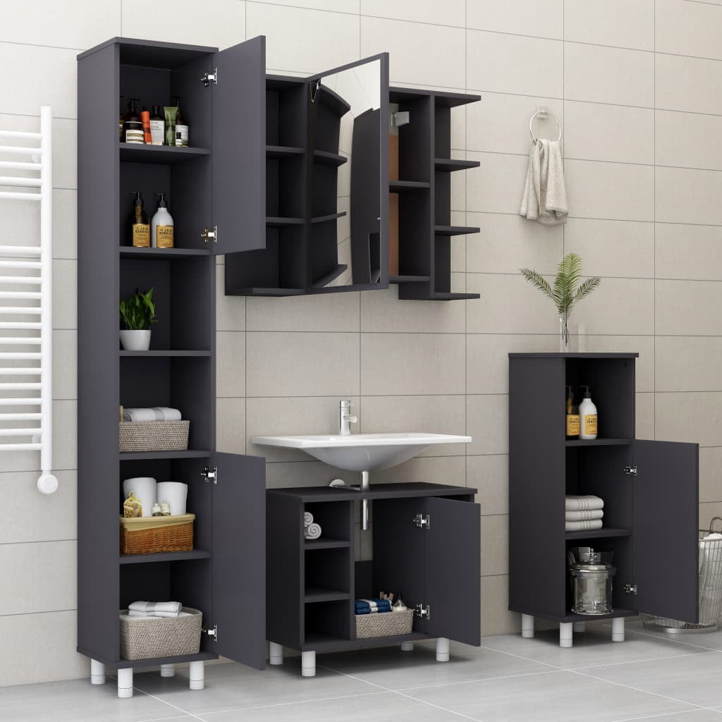 Bathroom Mirror Cabinet Gray 31.5"x8.1"x25.2" Engineered Wood