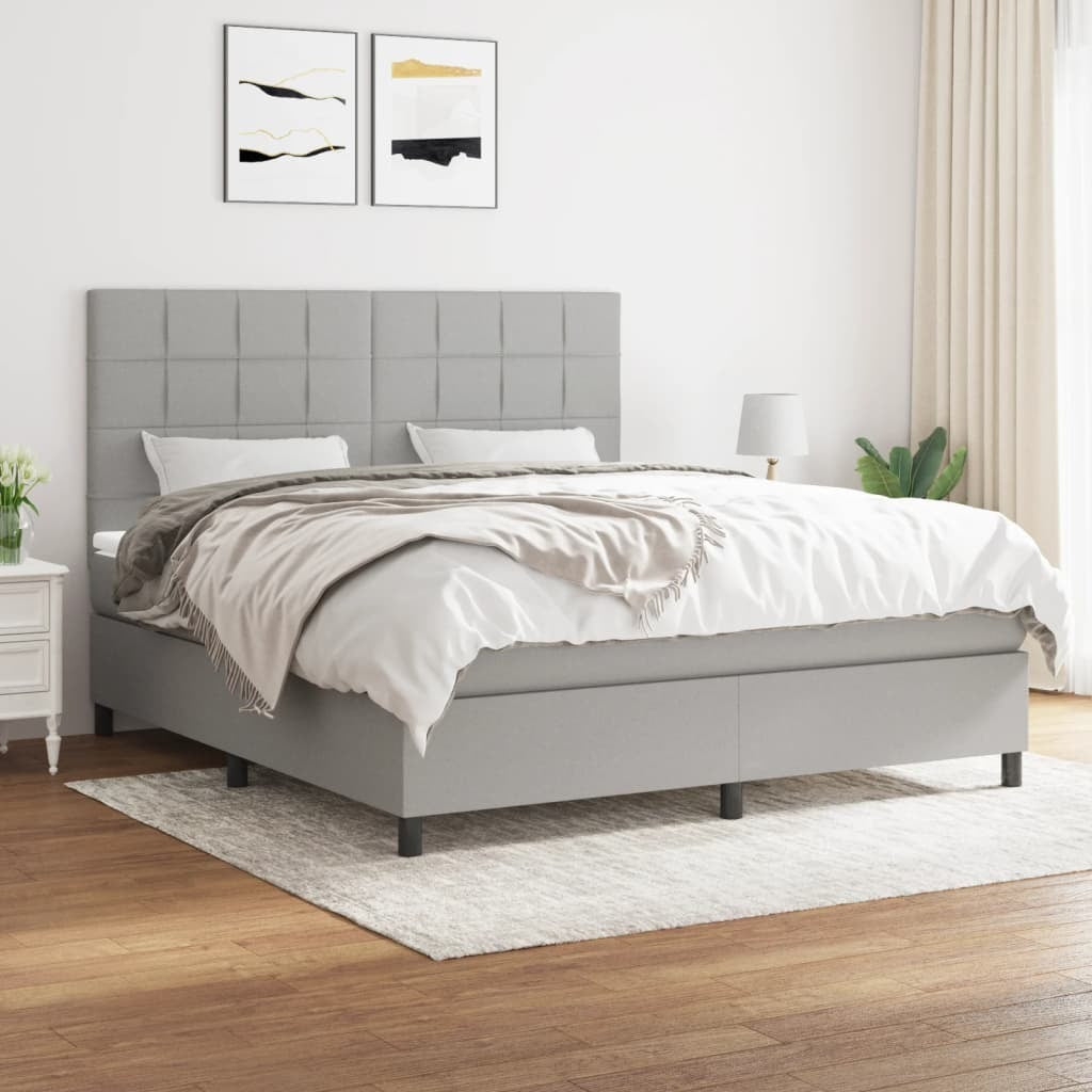 Box Spring Bed with Mattress Light Gray King Fabric