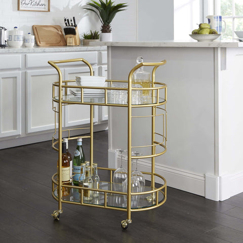 Fitzgerald Bar Cart with Matte Gold Metal Finish, 2-Tiers